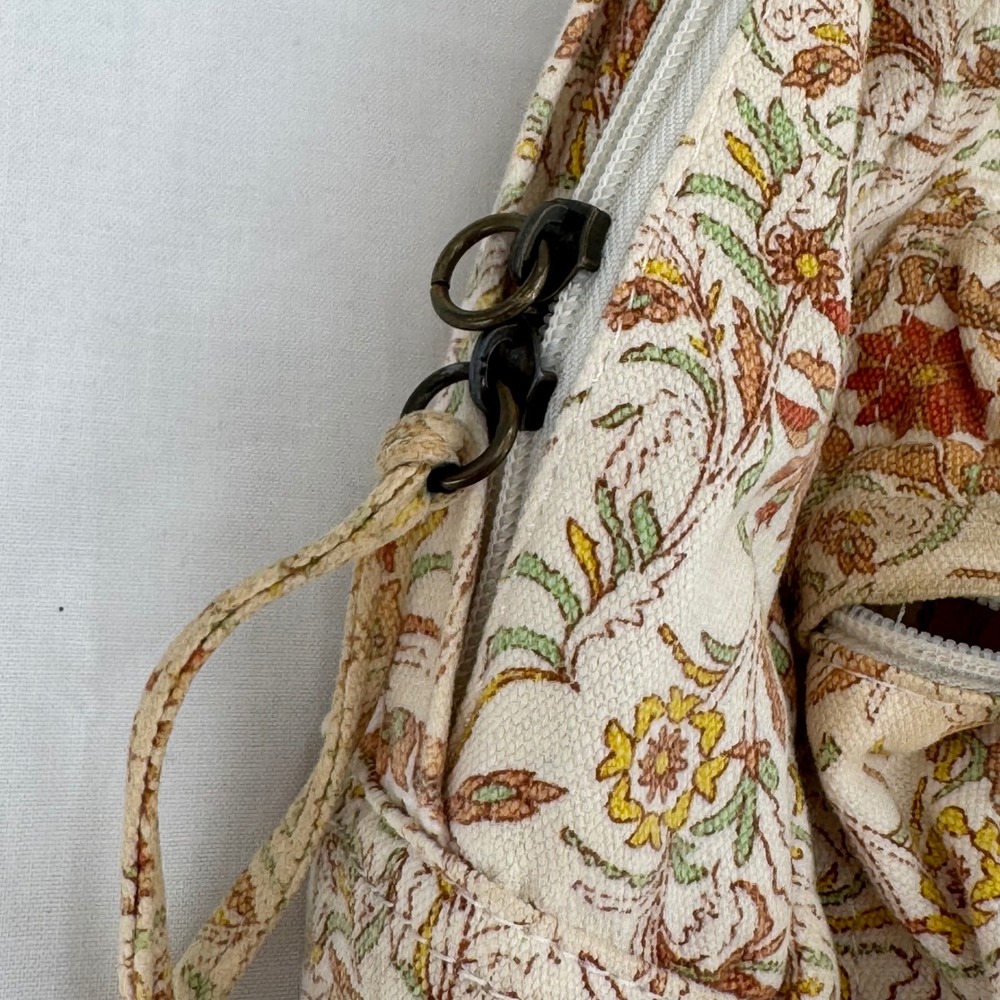 ONeill Floral Canvas Backpack Beige & Orange Boho Hippie Travel School Book Bag - Picture 2 of 11